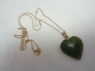 Vintage Marked 1/20 12k Gold Filled Chain Jade Heart Pendant Necklace