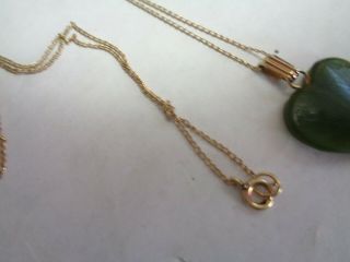 Vintage Marked 1/20 12K Gold Filled Chain JADE Heart Pendant Necklace 2