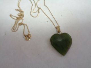 Vintage Marked 1/20 12K Gold Filled Chain JADE Heart Pendant Necklace 3
