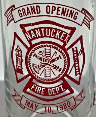 Nantucket Fire Department Grand Opening 1980 Glass Mug Cup Hook & Ladder Vintage