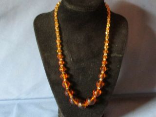 Vintage Single Strand Graduated Dark Amber - Color Crystal Bead Necklace