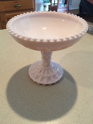 Jeannette Windsor Shell Pink Milk Glass Pedestal Compote Candy Dish Vintage 50s