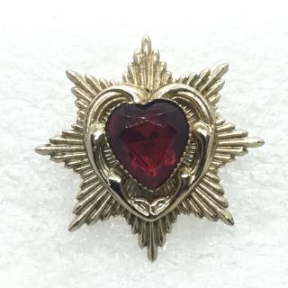 Signed Coro Vintage Red Heart Star Brooch Pin Glass Rhinestone Costume Jewelry