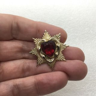 Signed CORO Vintage RED HEART STAR BROOCH Pin Glass Rhinestone Costume Jewelry 2