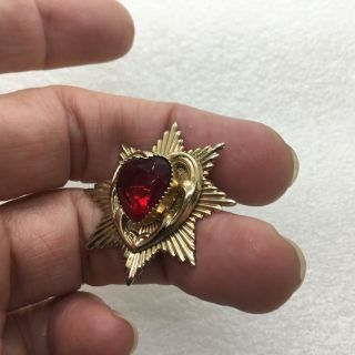 Signed CORO Vintage RED HEART STAR BROOCH Pin Glass Rhinestone Costume Jewelry 5