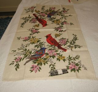 Vintage Kitchen Tea Towel Linen Parisian Prints All Pure Bird Cardinal Mirror