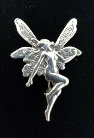 Sterling Silver Pin Brooch Vintage Art Nouveau Fairy Nude Jewelry 190