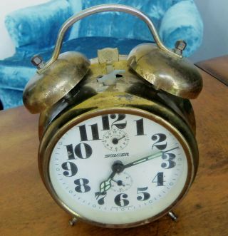 Vintage Made In Germany Wind - Up Alarm Clock - Staiger Brand - Brass -