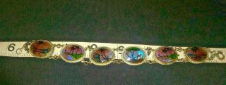 Vintage BRAZIL BUTTERFLY WINGS Bracelet Souvenir of Peru Silver Tone 2
