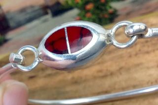 Vintage Sterling Silver Mexico Bangle Bracelet With Red Stone 15.  2g.  (e10)