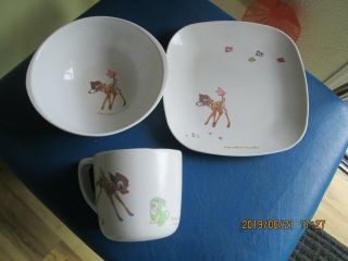 Vintage Melamine Ware Bambi Bowl,  Cup & Plate - Walt Disney Productions