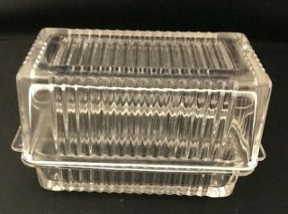 Unique Vintage Clear Ribbed Glass Covered 1 Lb Refrigerator Butter Dish With Lid