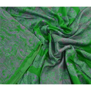 Sanskriti Vintage Green Saree 100 Pure Silk Paisley Printed Sari Craft Fabric