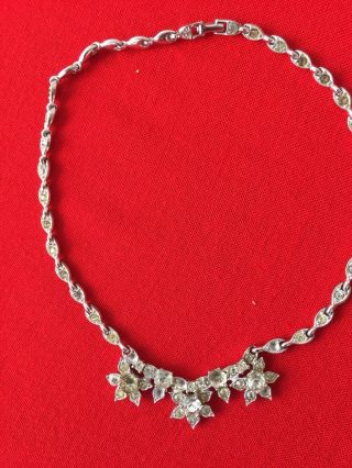 Vintage Bogoff Signed Silver Toned Necklace With Crystal Rhinestone Choker Type