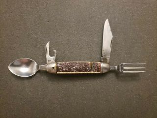 Vtg Colonial Prov Usa Hobo Pocket Knife Fork Spoon Opener Boy Girl Scout Camping
