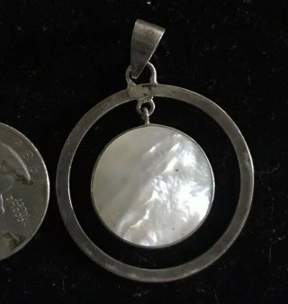 Vintage Mother Of Pearl Pendant Necklace 925 Sterling Silver Southwestern
