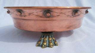 Vintage & Unusual Hammered - Copper Plant Stand With Brass Feet