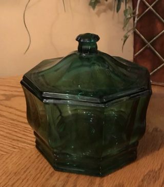 Vintage Indiana Glass Concord Emerald Green Covered Candy Bowl Dish