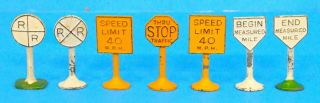 Seven Vintage S And O Gauge Model / Toy Train Die Cast Signs