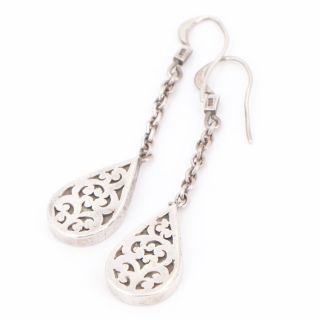 Vtg Sterling Silver - Filigree Ornate Teardrop Dangle Earrings - 12g