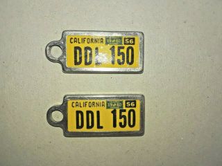 Vintage 1956 / 1960 Dav California License Plate Keychain Tab /tag Pair - Xlnt