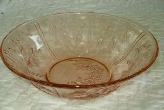 Vintage Federal Cabbage Rose Pink Depression Glass Large 10 " Serving Bowl