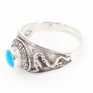 VTG Sterling Silver - Nude Lady Dragon Turquoise Stone Men ' s Ring Size 13 - 5.  5g 4