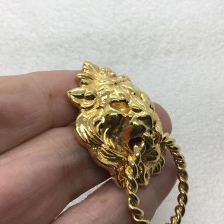 Vintage LION ' S HEAD DOOR KNOCKER BROOCH Pin Gold Tone Bust Costume Jewelry 4