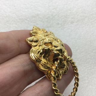 Vintage LION ' S HEAD DOOR KNOCKER BROOCH Pin Gold Tone Bust Costume Jewelry 5
