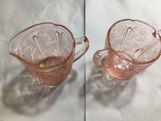 Vintage Pink Depression Glass Trellis Pattern Creamer And Sugar Bowl