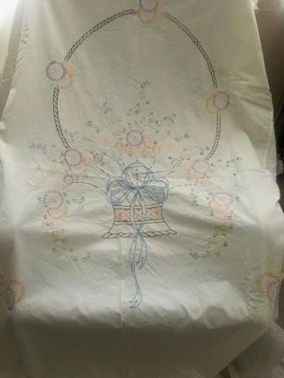 Large Vintage Embroidered Twin Bed Cover Bed Spread Floral