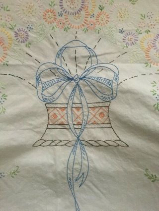 Large Vintage Embroidered Twin Bed Cover Bed Spread Floral 2