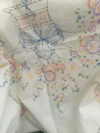 Large Vintage Embroidered Twin Bed Cover Bed Spread Floral 4
