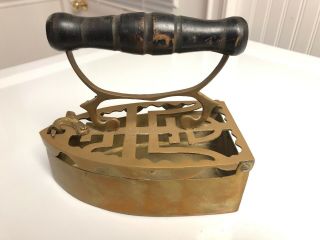 Vintage Brass Chinese Coal Iron Black Wooden Handle