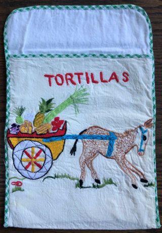 Vintage Embroidered Cloth Mexican Theme Tortilla Keeper