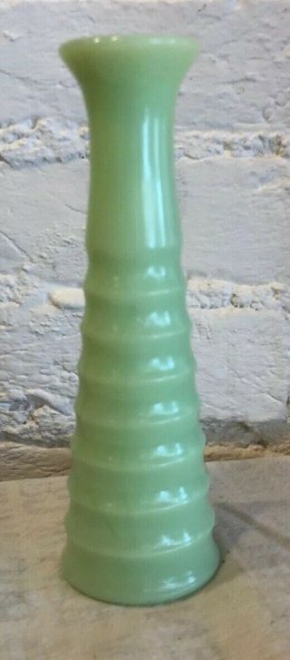 Vintage Jeannette Jadeite Jadite Green Flower Bud Vase 6 1/4” Ribbed