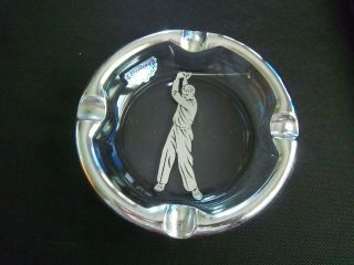 Vintage Silver City Glass Co.  Sterling On Crystal Ashtray W/ A Golfer W/sticker