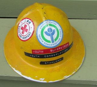 Vintage Yellow Metal Hard Hat Construction Helmet