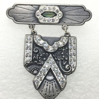 Signed Nuri Vintage Art Deco Brooch Pin Abalone Glass Rhinestone Jewelry