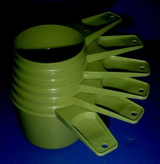 Vintage Tupperware Avocado Green Measuring Cups - Set Of 6.  Complete