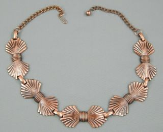 Vintage Mid Century Hammered Copper Bow Collar Necklace 19 " Adjustable