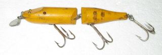 Vintage 7 " Creek Chub Wooden Jointed Pike,  Muskie,  Musky Lure 2 1/4 Oz Yellow
