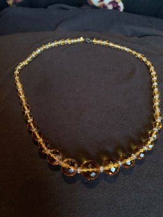 Vintage Faceted Amber Glass Bead Necklace 20”