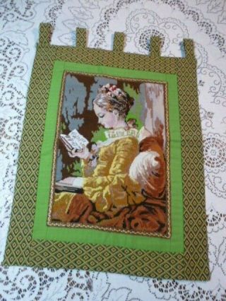 Vintage Needlepoint Wall Hanging Boho Woman Reading A Book 28 X 20 "
