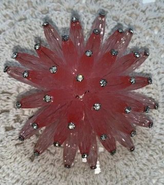 Vintage Vedome Pink Lucite & Rhinestone Pin/brooch Signed