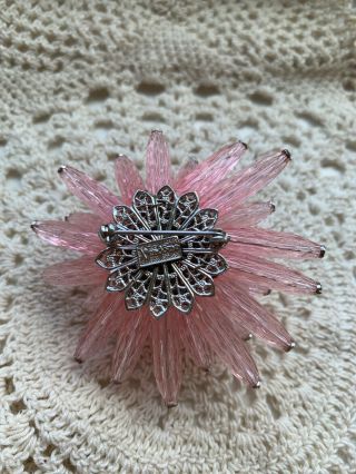 Vintage Vedome Pink Lucite & Rhinestone Pin/brooch Signed 3