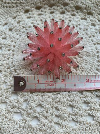 Vintage Vedome Pink Lucite & Rhinestone Pin/brooch Signed 4