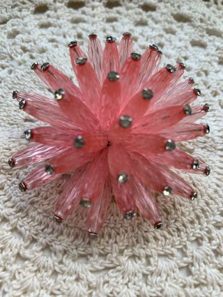 Vintage Vedome Pink Lucite & Rhinestone Pin/brooch Signed 5