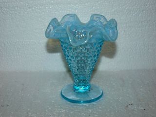 Vintage Fenton Opalescent Blue Hobnail Trumpet - 4 " Vase
