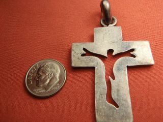 Vintage Sterling Silver Taxco Mexico Large Modern Cutout Crucifix Cross Pendant